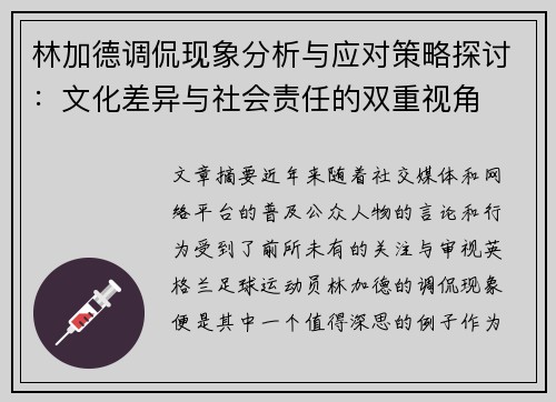 林加德调侃现象分析与应对策略探讨：文化差异与社会责任的双重视角